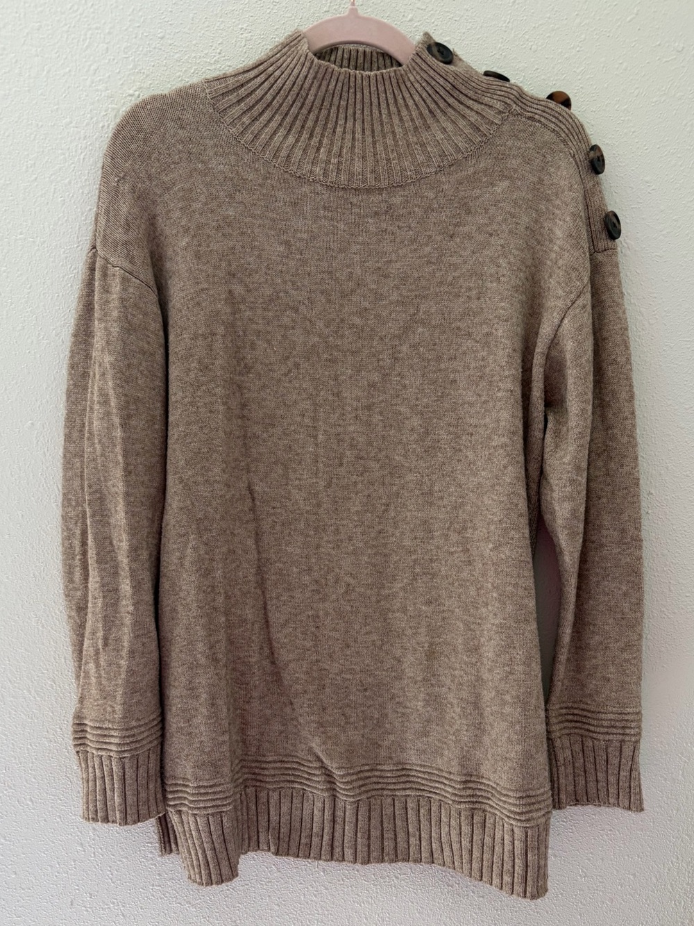 Anthropologie Margarita Tunic Sweater Beige With Button Shoulder Accents Size S